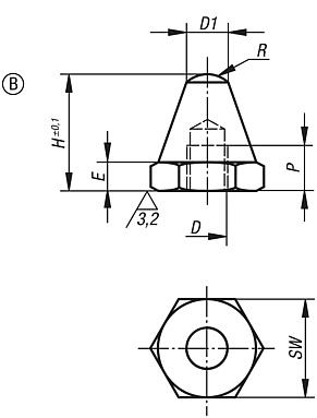 Rest pad, steel, Form B spherical face