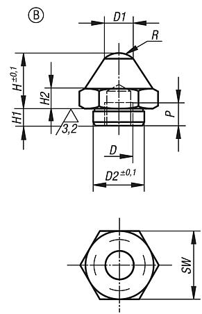 Rest pads with positioning pin Form B spherical face