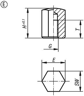 Positioning feet with internal thread and spherical face, Form E