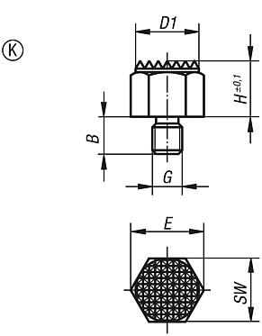 Positioning feet with external thread and carbide diamond grip, Form K