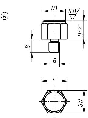 Pied fileté avec filetage et surface plane rectifiée, forme A