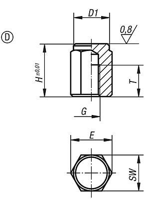 Pied fileté avec filetage et surface plane rectifiée, forme D