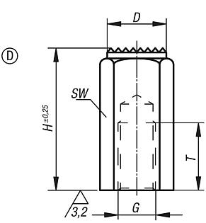 Fixture feet with internal thread, Form D serrated face tempered