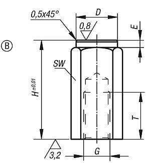 Colonne d'appui femelle avec taraudage, forme B, bout plat rectifié et trempé