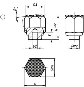 Apoios de esfera auto-alinhantes e movimento de retorno automático, forma J, com tolerância dimensional, esfera plana, com face recartilhada