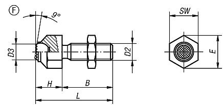 Supports à bille oscillante réglables, forme F, bille avec plat, strié