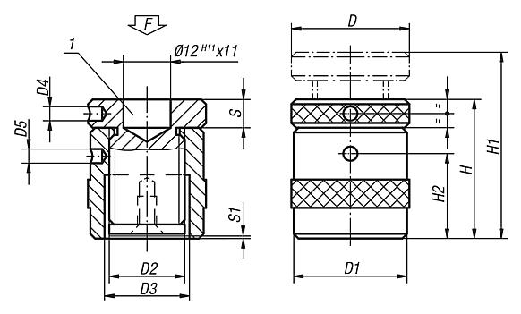 Screw rest with flat face, steel