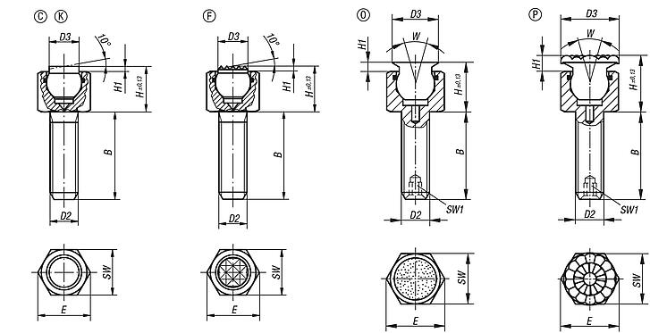 Apoios de esfera auto-alinhante reguláveis com O-Ring