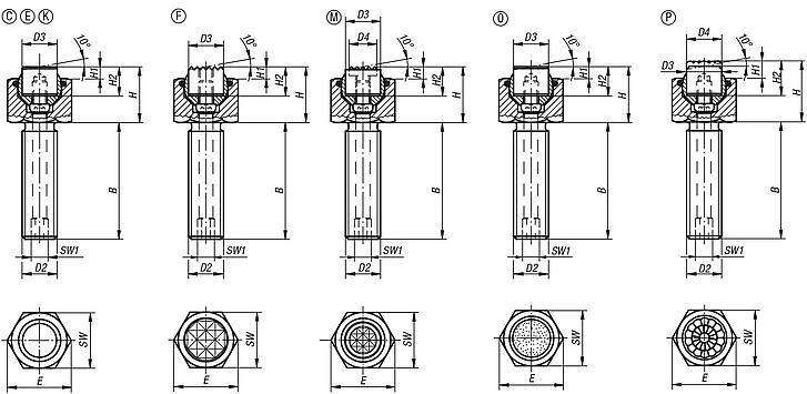 Apoios de esfera auto-alinhante reguláveis com O-Ring e elementos de encaixe substituíveis