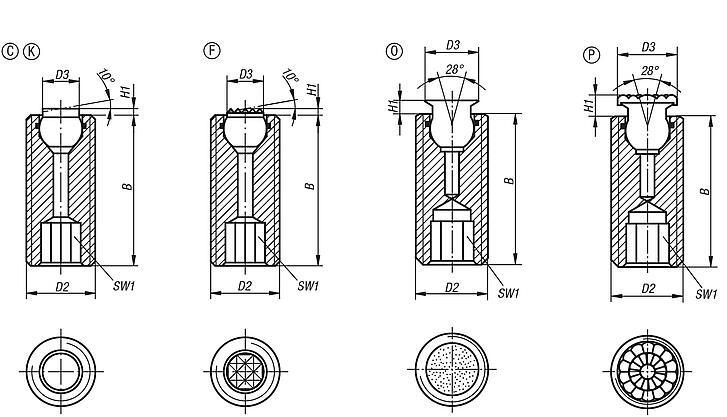 Self-aligning pads adjustable with O-ring and hexagon socket