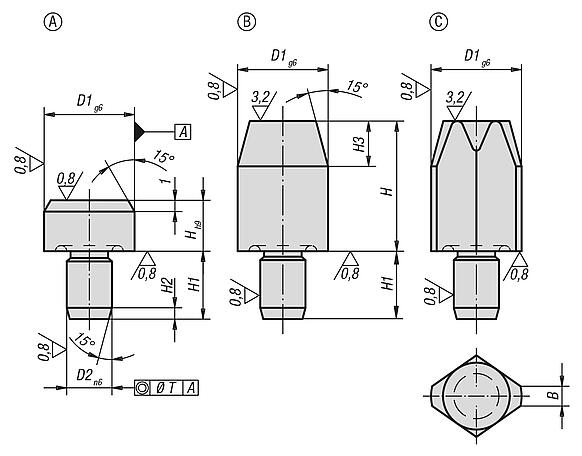 Locating pins and rest pads DIN 6321