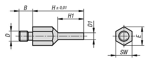 Rest pads pin form, external thread