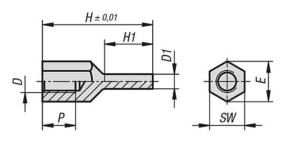 Rest pads pin form, internal thread