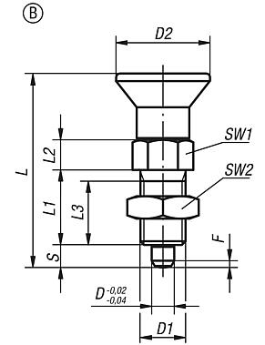 Spine di posizione in acciaio o acciaio inox con impugnatura a fungo in plastica e controdado - inch