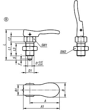 Indexing plungers, steel or stainless steel with plastic cam lever and locknut