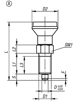 Indexing plungers, steel or stainless steel with plastic mushroom grip and cap, no locking slot or locknut, inch