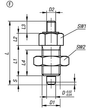 Doigt d'indexage en acier ou en inox avec doigt fileté et contre-écrou