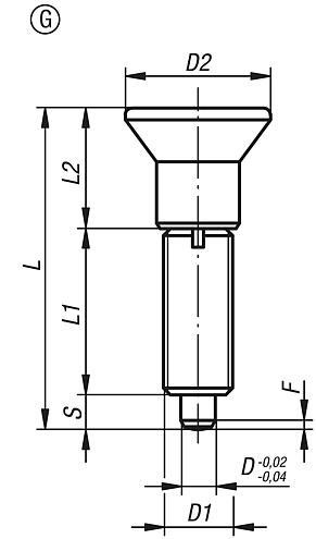 Spine di posizione in acciaio o acciaio inox, senza collare, con impugnatura a fungo in plastica e perno di bloccaggio allungato, senza controdado - inch