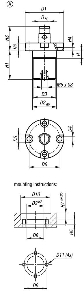 Locating cylinders pneumatic, Form A