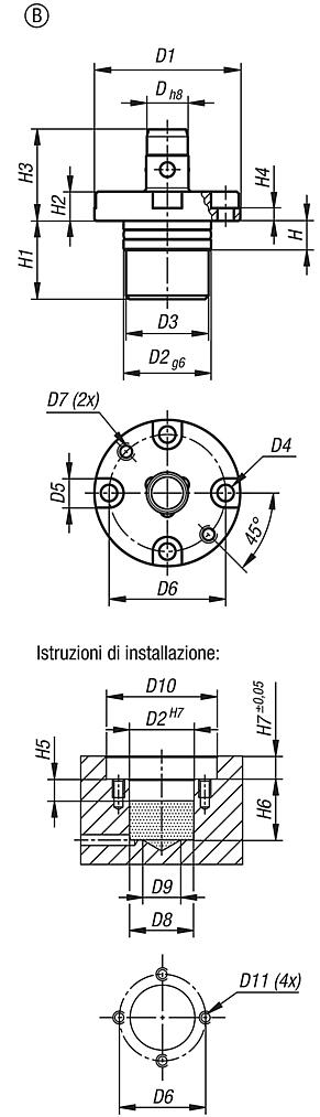 Cilindro di posizionamento pneumatico, forma B