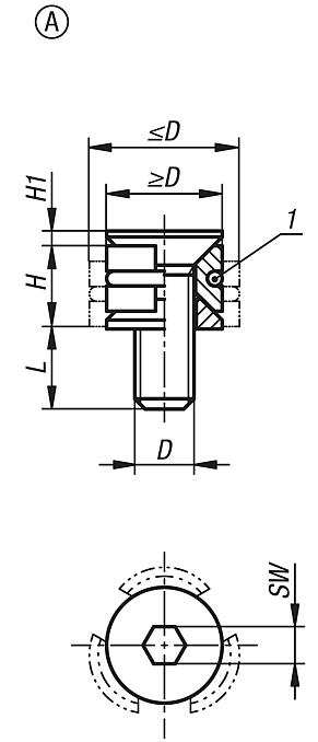 Centring clamp round with countersunk screw, Form A