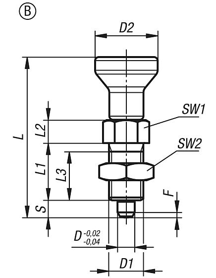 Indexing plungers, stainless steel with stainless steel mushroom grip and locknut