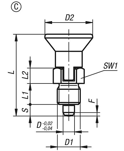 Indexing plungers, steel or stainless steel, short version with plastic mushroom grip and locking slot, no locknut