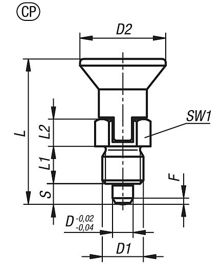 Indexing plungers, steel or stainless steel, short version with plastic mushroom grip, thread lock and locking slot