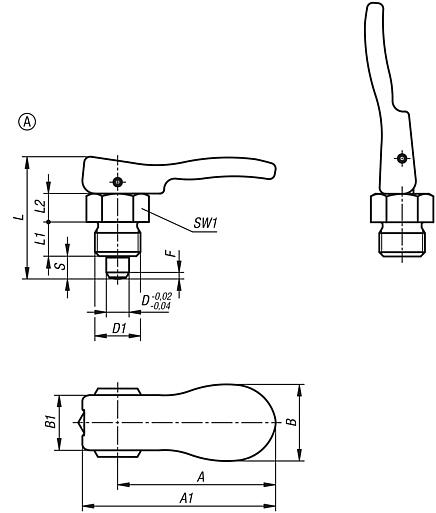 Spine di posizione in acciaio o acciaio inox versione corta con leva eccentrica in plastica, senza controdado