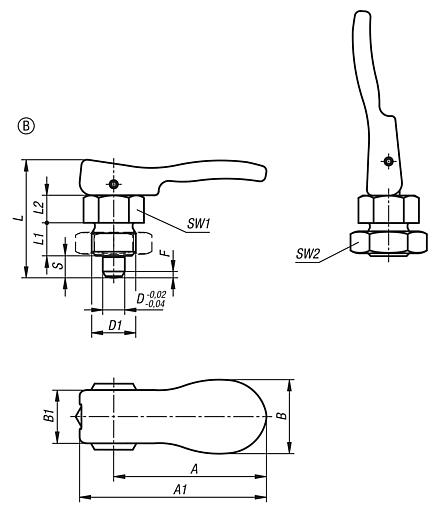 Spine di posizione in acciaio o acciaio inox versione corta con leva eccentrica in plastica e controdado