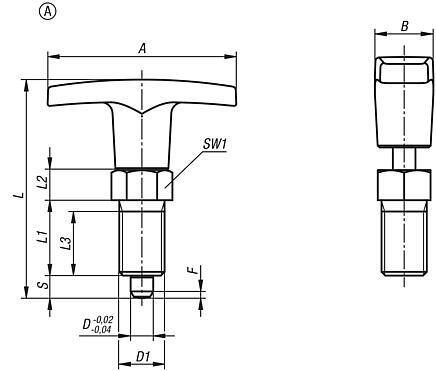 Spine di posizione in acciaio o acciaio inox con impugnatura a T in plastica, senza controdado