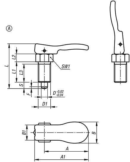 Indexing plunger with cam lever, steel, Form A, inch