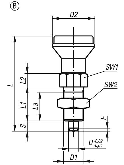 Indexing plungers, steel or stainless steel with plastic mushroom grip and cap, no locking slot, with locknut