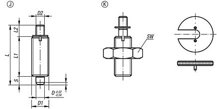 Spine di posizione in acciaio o acciaio inox senza collare, con perno filettato - inch