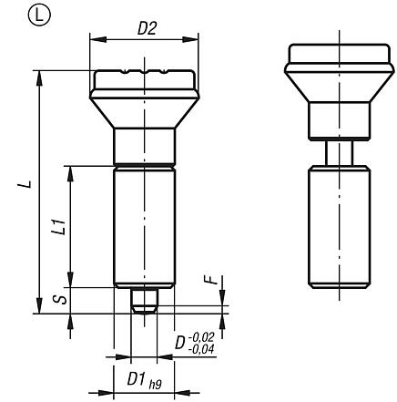 Indexing plungers, steel or stainless steel, smooth version without collar, with plastic mushroom grip