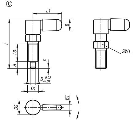 Cam-action indexing plunger, steel with internal guide, Form C, with grip cap, without nut