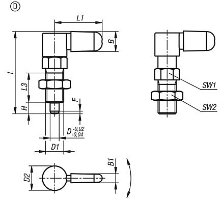 Cam-action indexing plungers, stainless steel with internal guide, Form D, with grip cap, with nut