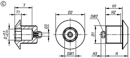 钢制或不锈钢制定位衬套，适用于状态传感器，C 型，带螺纹和启动锥