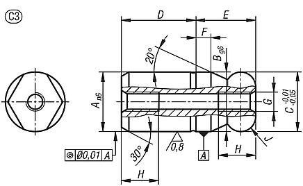 Locating pins with flattened ball end Form C, internal thread both sides in blind holes