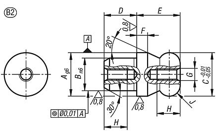 Locating pins with ball end Form B, internal thread both sides in blind holes
