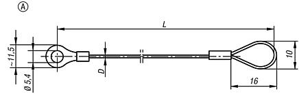 Retaining cables Form A, with eye and crimp terminal