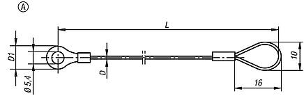 Cordes de maintien, forme A, avec œillet et cosse à sertir