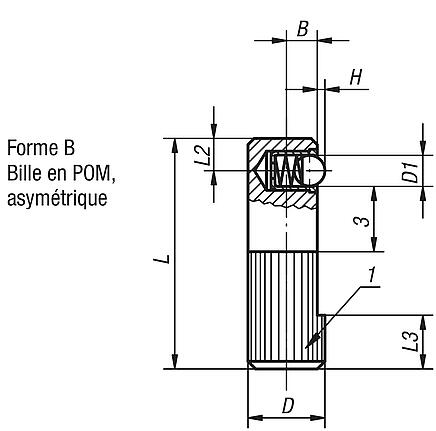 Poussoir latéral à bille, Forme B