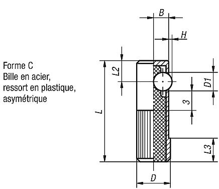 Poussoir latéral à bille, Forme C