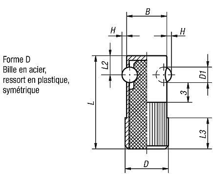 Poussoir latéral à bille, Forme D