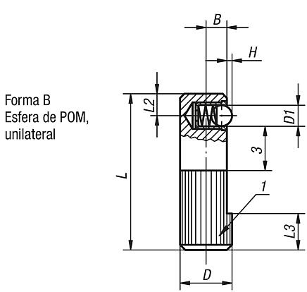 Posicionadores de efeito lateral com mola, forma B