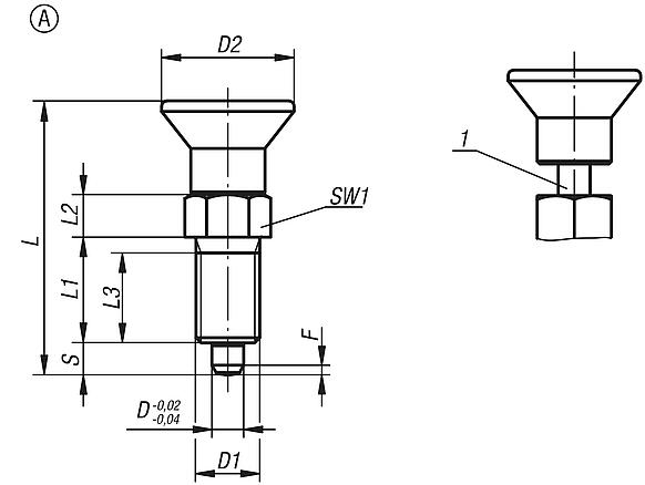 Indexing plungers, steel with plastic mushroom grip and locked mark