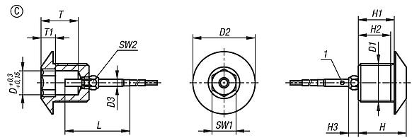 Positioning bushes, steel or stainless steel with status sensor, Form C, with thread and approach taper