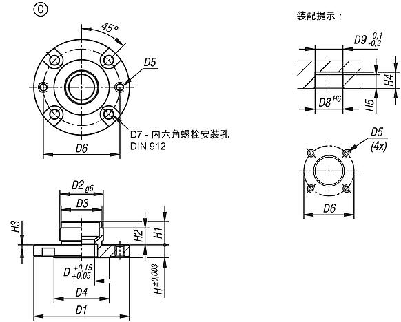 气动定位柱固定衬套, C 型