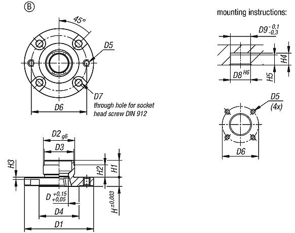 Locating bushes, steel,  for pneumatic locating cylinder, Form B